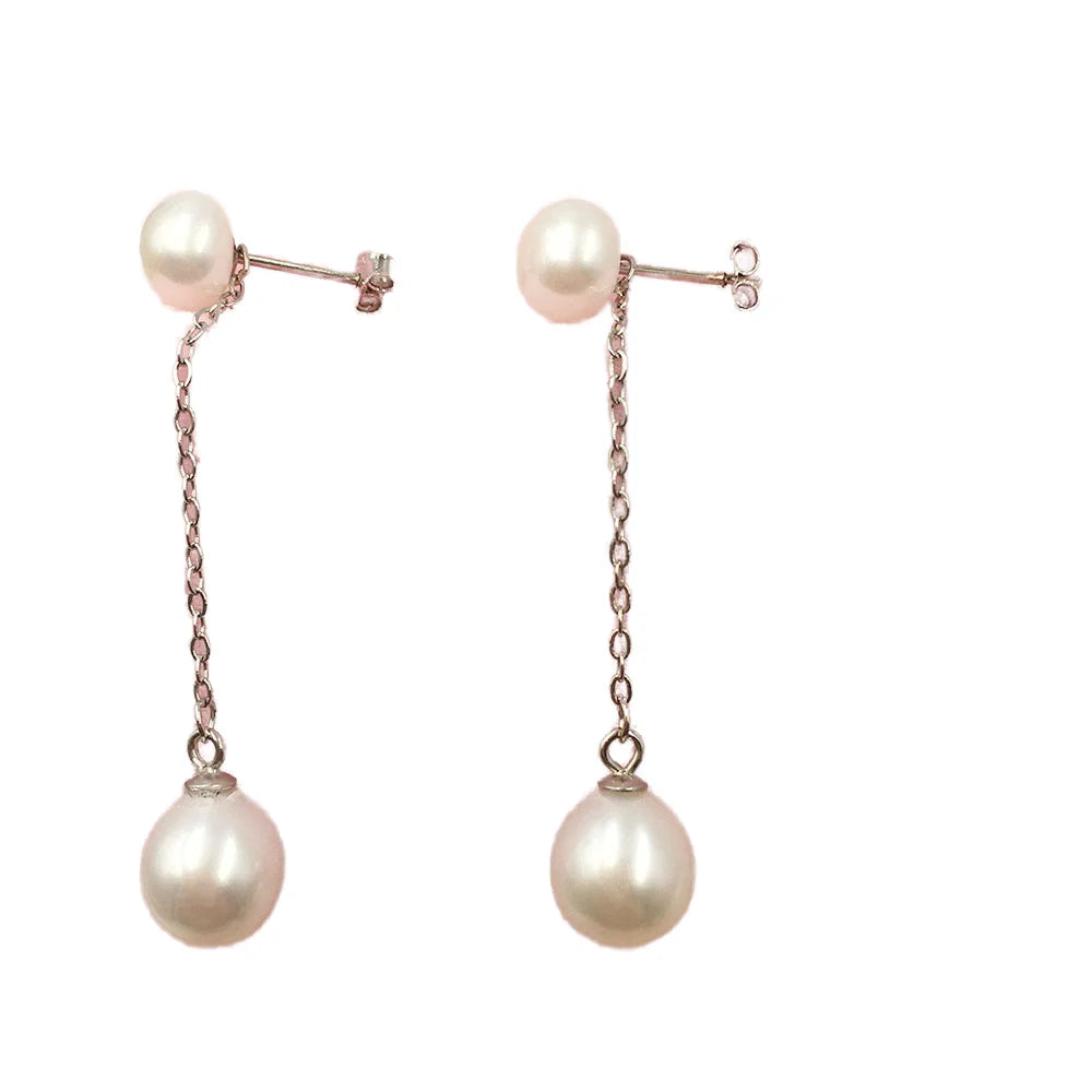 Nature 925 Sterling Silver Freshwater Pearl Drop Earrings Fashionable New Design for Engagement and Wedding 7-8 mm Pearls