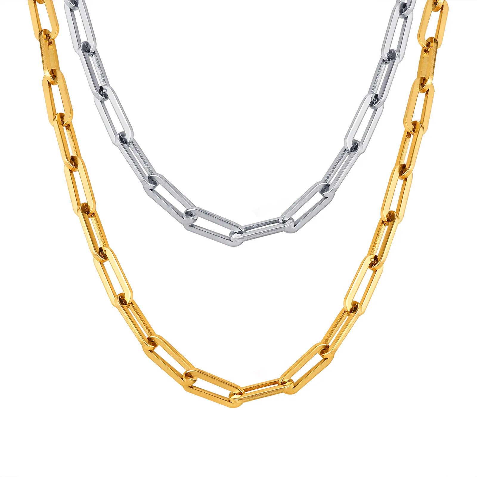 Gold Plated Stainless Steel High Quality Paperclip Women Link Chains Jewelry Delicate Rectangular Choker Collar Waterproof Party
