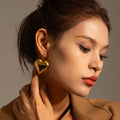 Stainless Steel 18K Gold Plated Heart-Shaped Stud Earrings Trendy Geometric Fashion Jewelry for Weddings Princess Cut Diamond