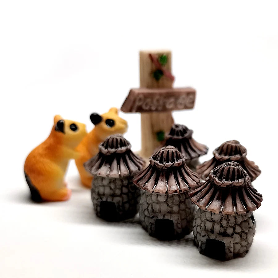 Arts and Crafts Squirrel Miniatures Gnomes Figurine Fairy Garden Accessories Set Mini House Bird Landscape Decor Terrarium DIY
