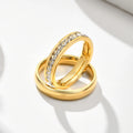 Waterproof Custom Logo Engagement Bands Couple Rings 3A+ Zircon Setting Genuine 18K Gold Plated Stainless Steel Eternity Rings