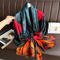 Hot Sell Red Flower Printed Silk Feeling Scarves Women Long Large Polyester Silk Scarf Sunscreen Floral Pattern Shawls
