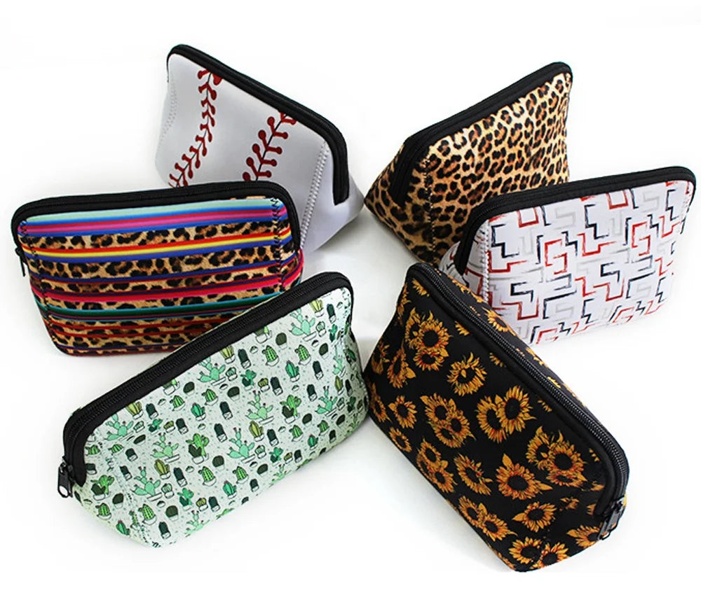 Small MOQ Custom Design Printing Lady Cosmetic Bag Case Toiletry Pouch Waterproof Neoprene Women Makeup Bag Wallet Clutch Bag