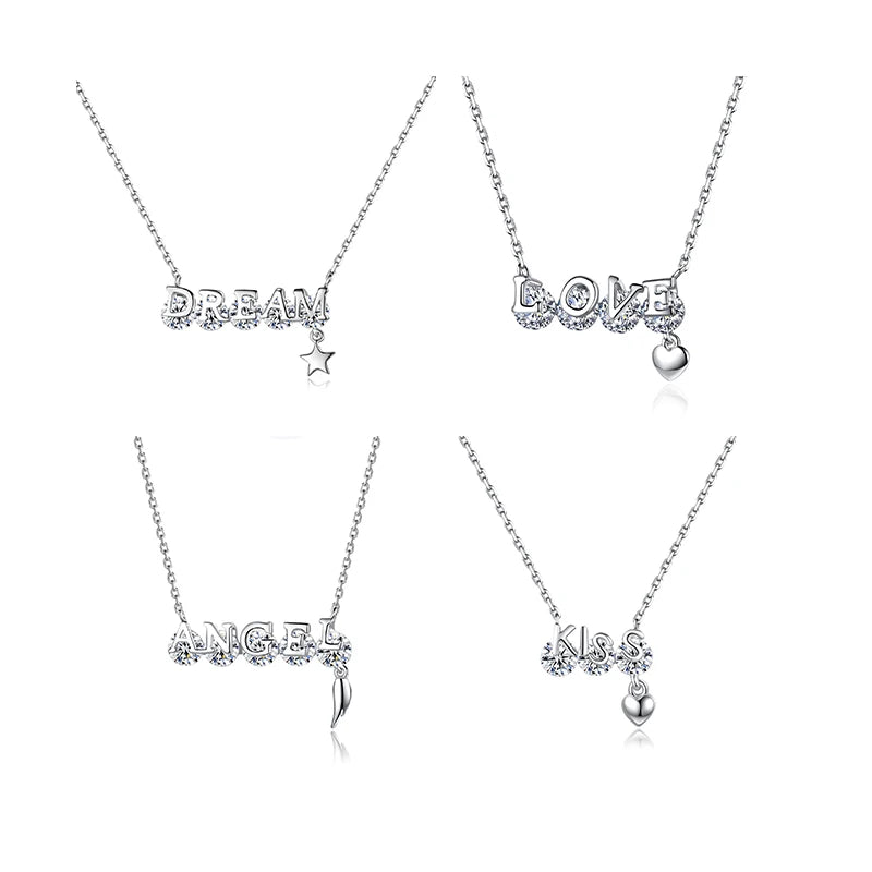 Diamond Letter Pendant Necklace 925 Silver Custom Name Choker for Lover Rhodium Plated Zircon Trendy Style for Weddings