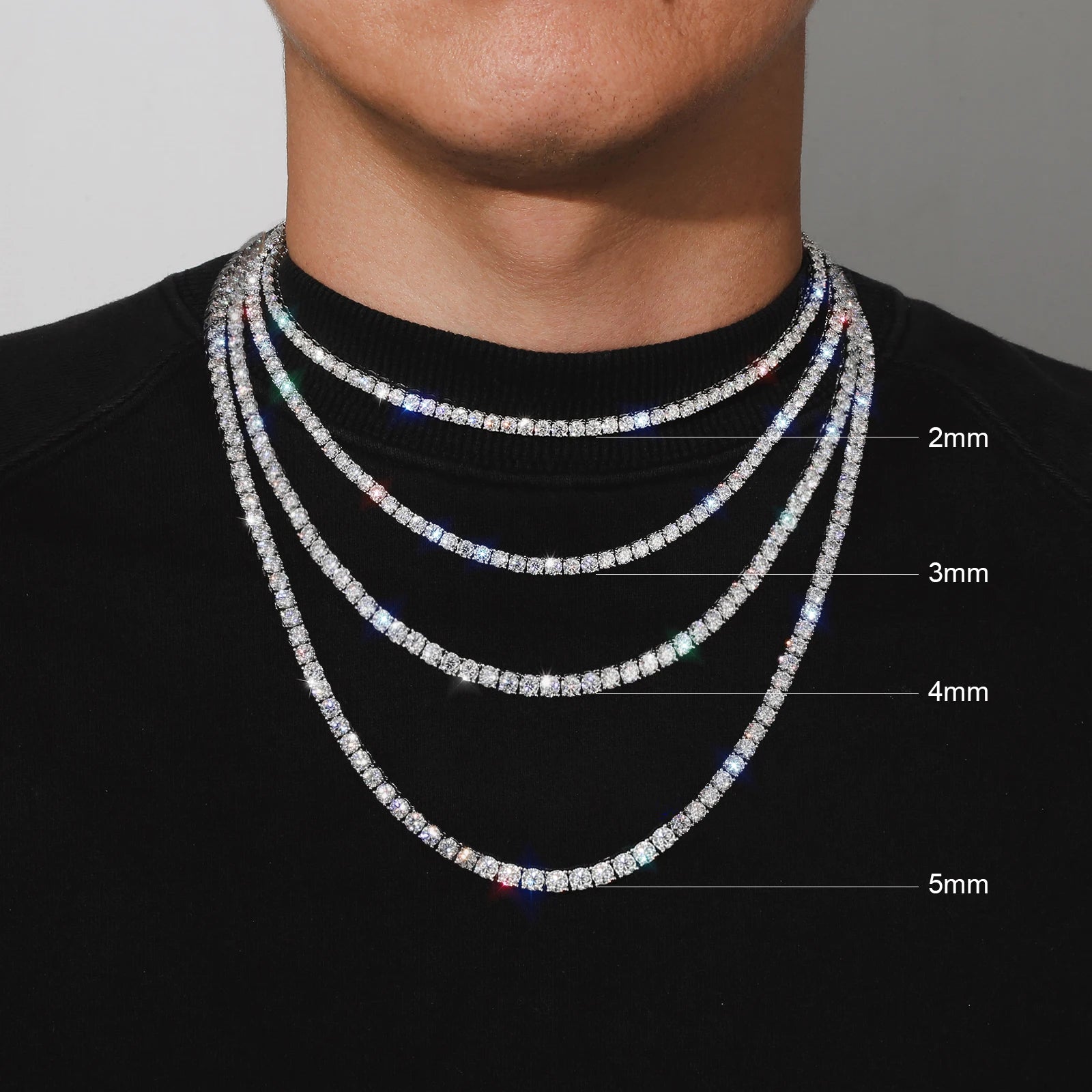 Moissanite Tennis Necklace 2/3/4/5mm D/VVS1 GRA Certificate 14K Gold Plated 925 Silver Hypoallergenic Men Jewelry Gift Chain