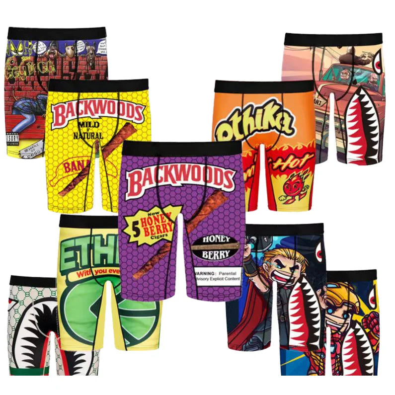 Uxyk-3xl 4xl Graphic Patterns Underpants Tight Sports Men's Shorts Polyester Quick Dry Spandex Underwear Boxer Briefs Man