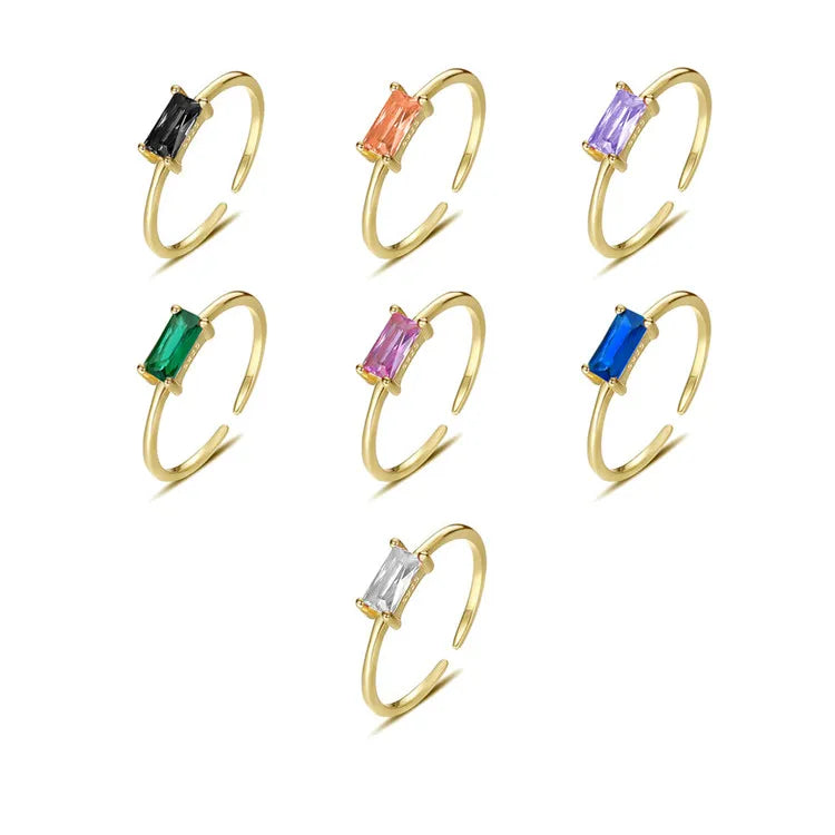SP Wholesale Zircon Open Rings Jewelry Gold Plated 925 Sterling Silver Colorful Square Zircon Adjustable Ring for Women