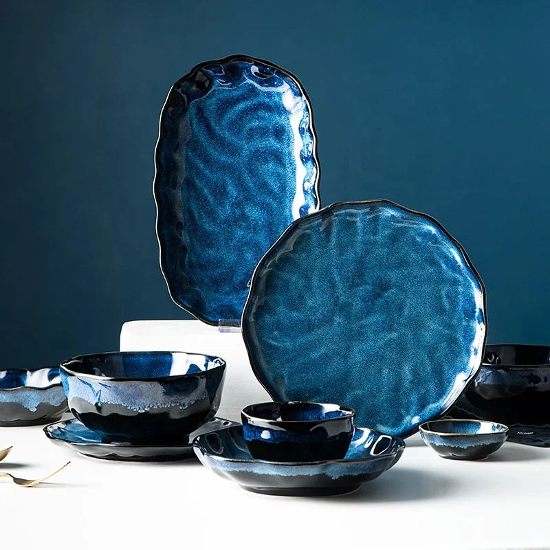 Japanese Ceramic Bowl Plate Combination Tableware Household Retro Kiln Change MegaBDM