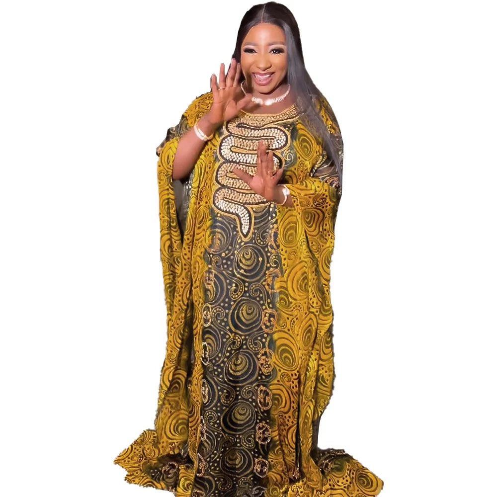 Best Price Panjabi Dress for Women Chiffon Printing New Style Loose Kanga Diamonds Go With Underwear Two Piece Set