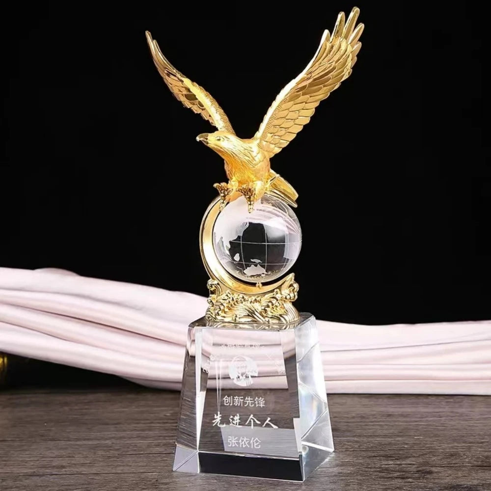ADL Eagle Crystal Glass Trophy Awards for Business Gifts with Globe Metal Trophy Letters Crystal Crafts