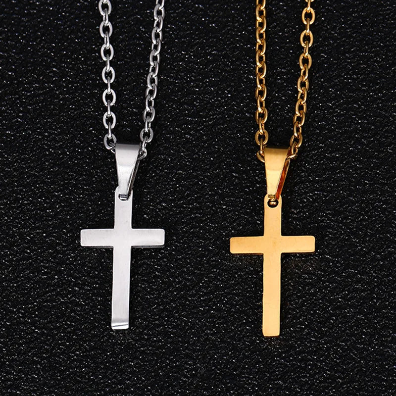 New Simple Design Non Tarnish 18K Gold Silver Plated Stainless Steel Cross Pendant Necklace Jewelry for Woman