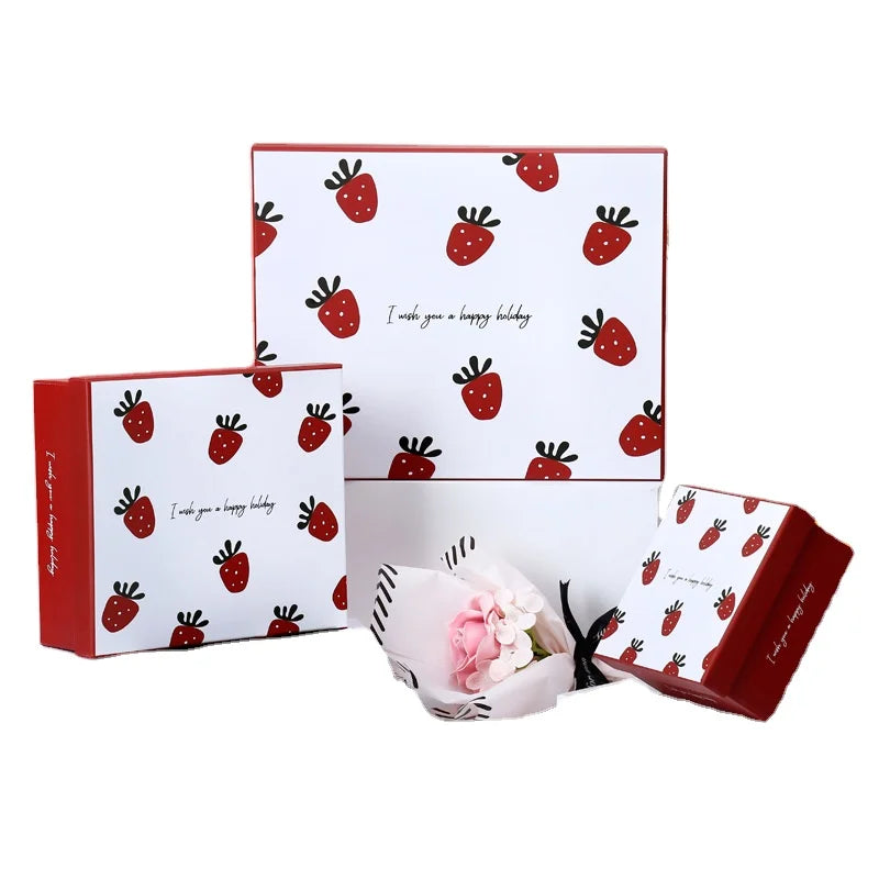 Custom Packaging logo Cute Strawberry Large Gift Box Lipstick Cosmetic Paper Box Scarf Gift Carton Packaging Boxes