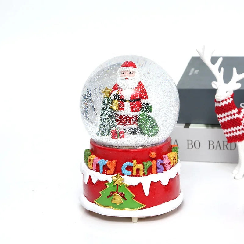 2025 Merry Christmas Santa Claus Tree Snowman Gift Box Snowball Gift Glass Ball Snow Globe with Light Music