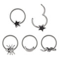 Wholesale Surgical Steel Septum Clicker Cute Snake Star Spider Nose Tragus Daith Cartilage Helix Ear Clip Ring Piercing Jewelry