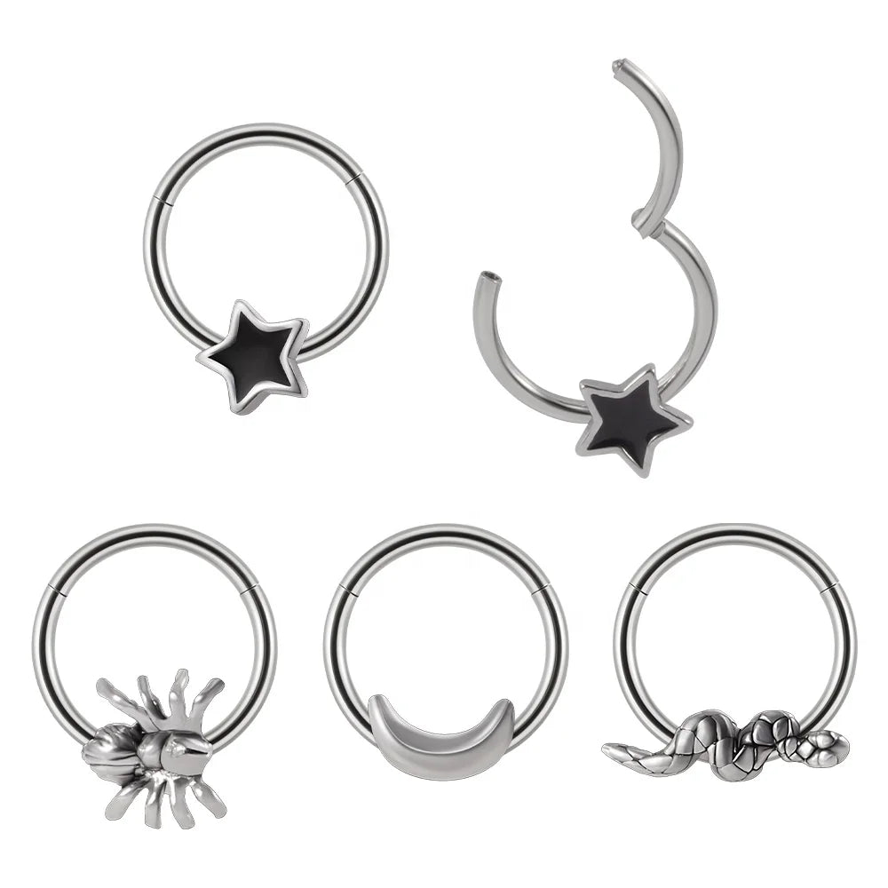 Wholesale Surgical Steel Septum Clicker Cute Snake Star Spider Nose Tragus Daith Cartilage Helix Ear Clip Ring Piercing Jewelry