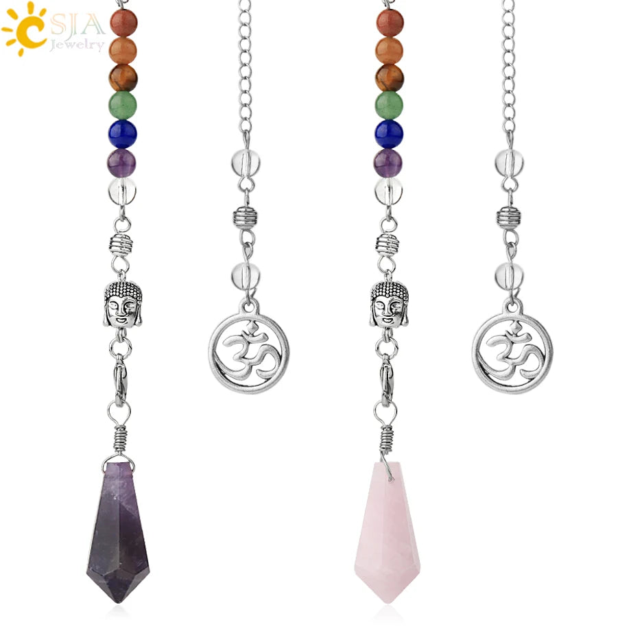 CSJA Hot Natural Stone Cone Buddha Head 3d Spiritual Quartz Crystal Chakra Pendulum for Dowsing G343