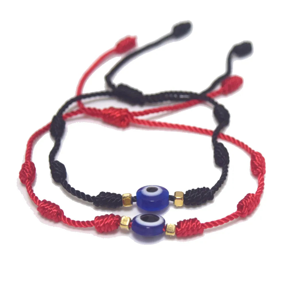Handmade Adjustable Black Red Rope String Boho Good Luck Turkish Devil Eye Bead 7 Knots Kabalah Bracelet Jewelry for Couple