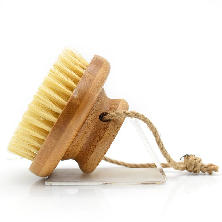 Wholesale Natural Scrub Brush Durable Cleaning Pot Brush with Mini Round Wooden Dish and Rope Bamboo Cleaning Brushes