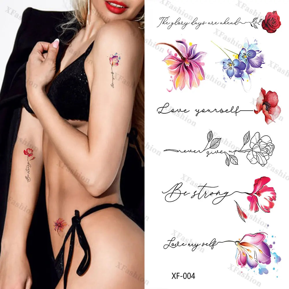 Tiny Floral Violet Small Sweet Pea Tattoo Temporary Sticker Watercolor Flower Lavender Temporary Tattoos for Women