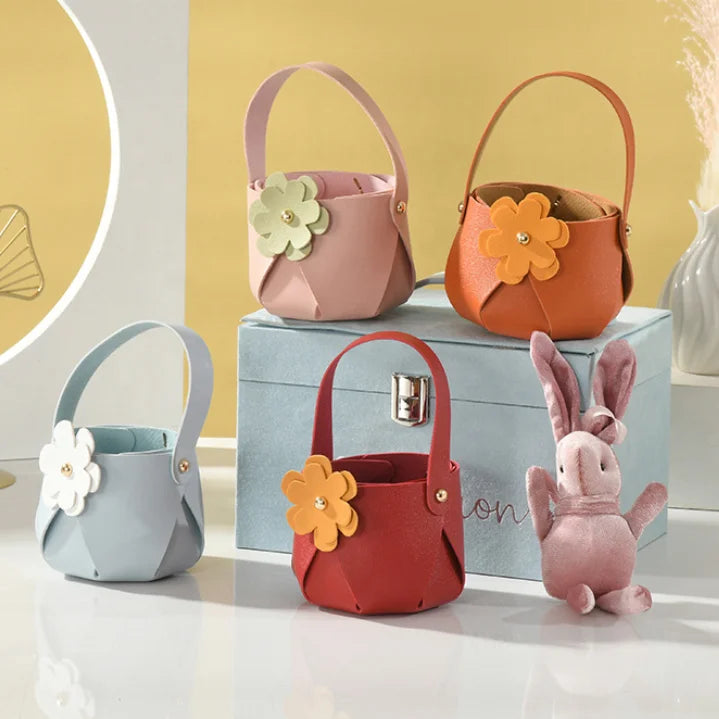 Artificial Leather Flower Girl Basket Wedding Chocolate Candy Bag Flower Box Party Favour Jelly Handbag Bridesmaid Gift Baskets