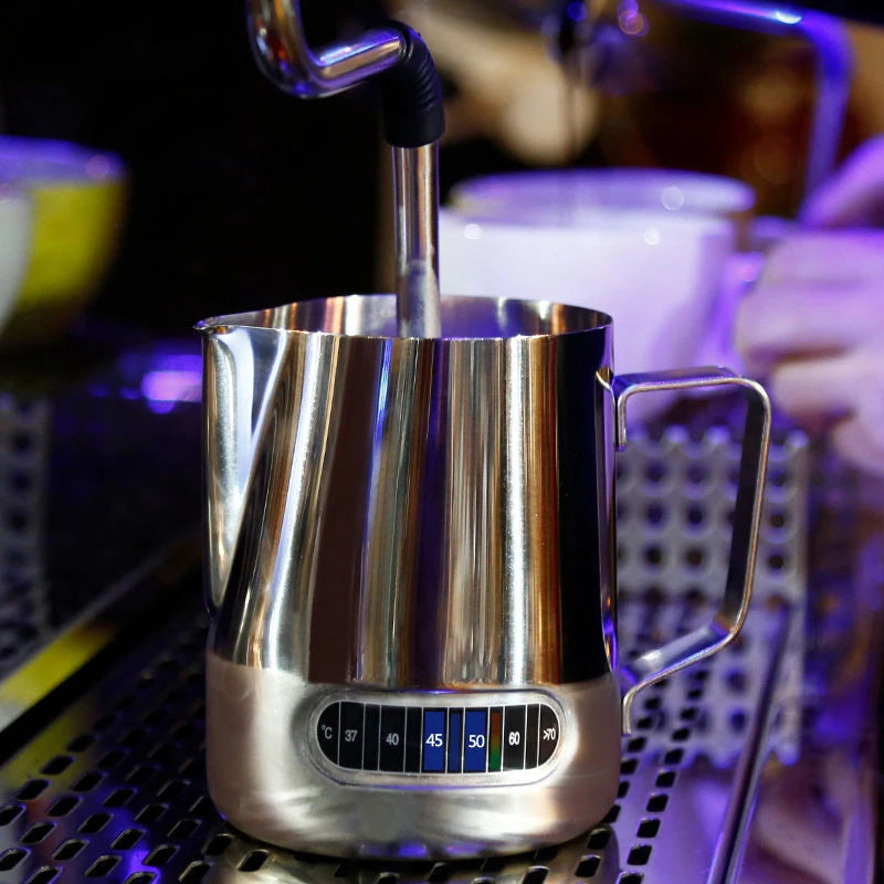 Custom Stainless Steel Coffee Milk Frother Steam Jug Set Barista Measurements Pitcher with Thermometer Metal Material