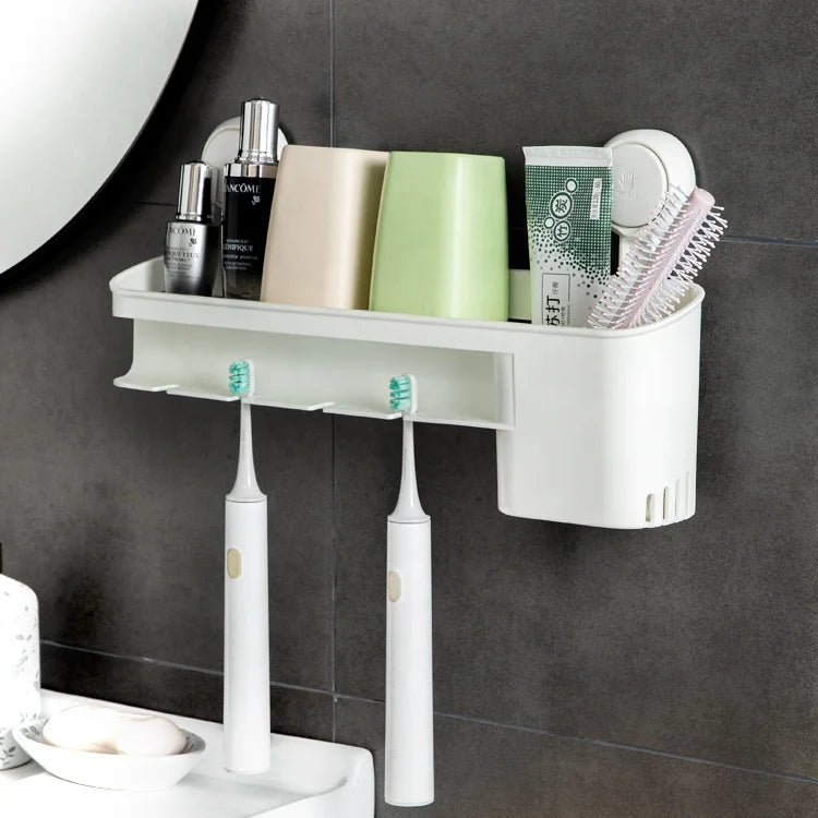 TAILI Wholesales No Drill Bathroom Wall Mount Vacuum Suction Shower Caddy Organizer Toothbrush Holder Soap Bar Toothbrush Caddy