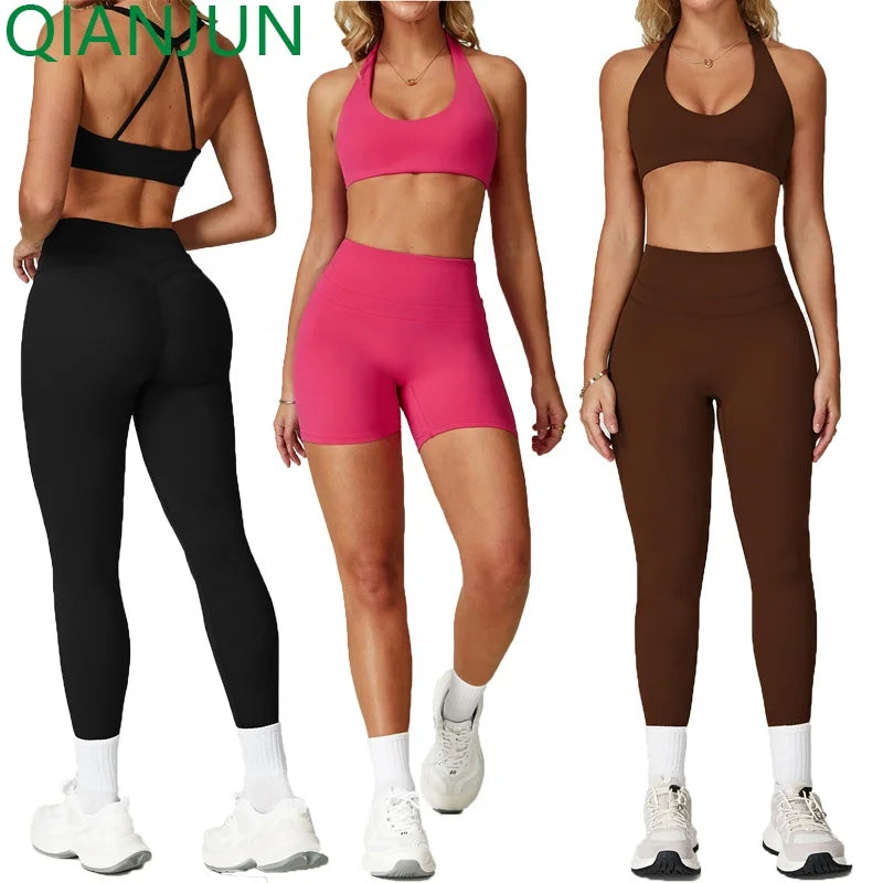 Custom Logo Sportswear Women 2 Two Pieces Yoga Suit Workout Tracksuit Gym Wear Gym Fitness Sets