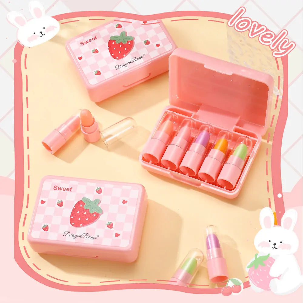 DRAGON RANEE  5pcs Matte Warm Lipstick Suit Fruit Strawberry Lip Stick No Easy to Stick Cup  Lip Gloss