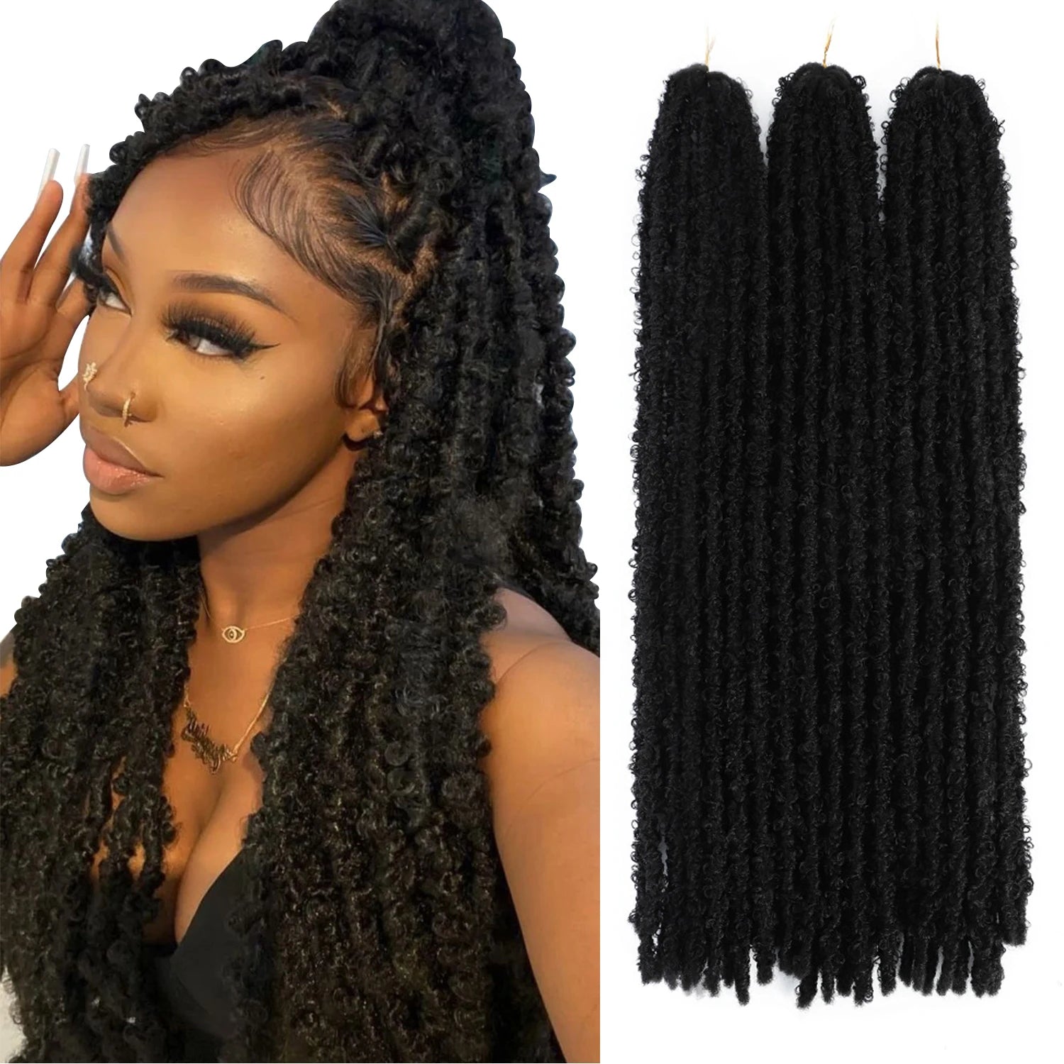 24inch Bob Synthetic Butterfly Locs Crochet Hair Faux Locs Braiding Hair Soft Dreadlocks Hair Extensions for Women