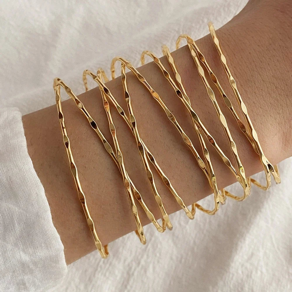 New Fashion Multilayer Bangle for Women Men Intersecting Metal Wire Ripple Pattern Gold Color Bracelet Trendy Jewelry Gift