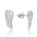 Rhodium Plated Angel Wing Stud Earrings in 925 Silver | Micro Pave CZ Feather Detail | Hypoallergenic Symbolic Jewelry