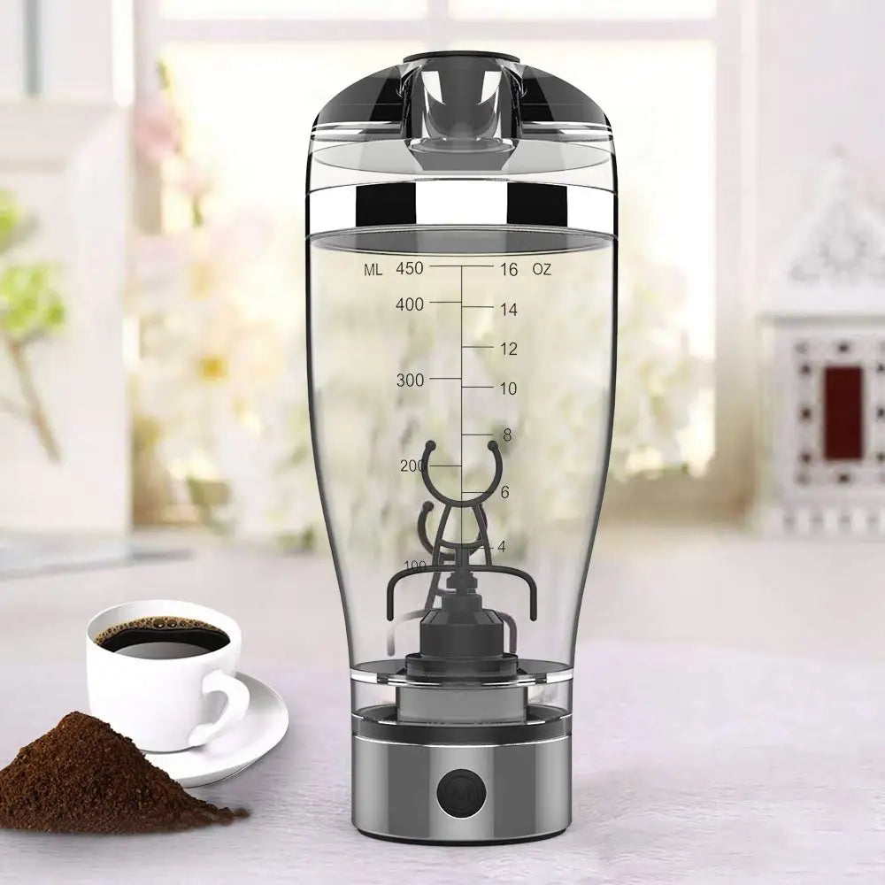Custom Logo Personalized USB Rechargeable Electric Protein Shaker 450ML Lid 304SS Inner Eco-Friendly Boiling Water Applicable
