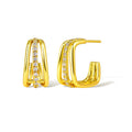 Wholesale 18k Gold Plated Jewelry CZ Stone Minimalist Three Layer Line C Shaped Geometric Earrings Studs