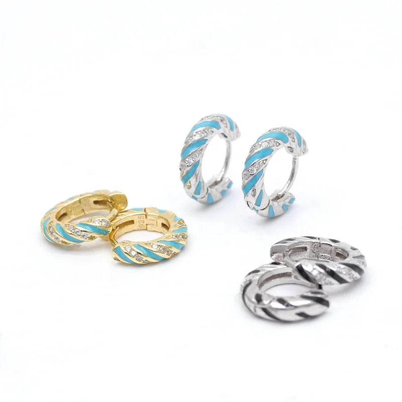 Color Enamel Hug Hoop Earrings 18k Gold Plated Zircon Earrings Wedding Party WomenJewelry 925 Sterling Silver