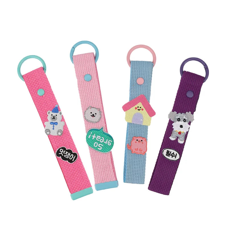 Macaron Color DIY Name Print Embroidery Patch Keychain Supplies with Metal Key Ring Woven Technique