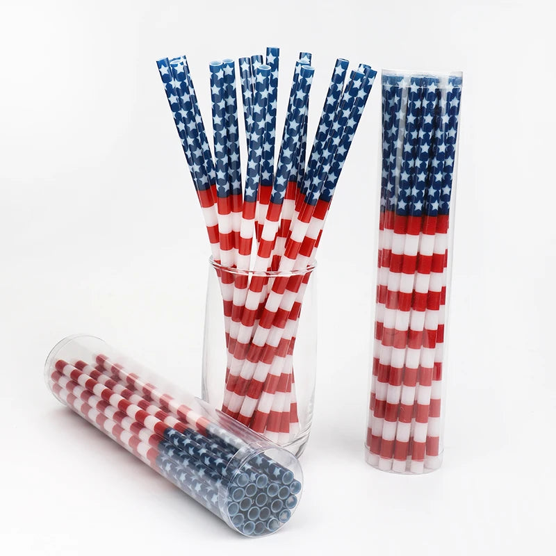 Custom Made Reusable  Printed Plastic Drinking Straws Hard Plastic Printing Straws with USA Flag Design