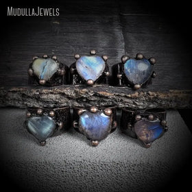 RM49409 Soldered Jewelry Natural Gemstone Moonstone Heart Shape Love Adjustable Finger Rings Antique Copper Plated Gift for Her