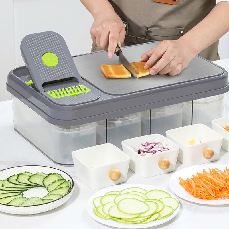 Manual Multifunctional Plastic PP Stainless Steel Dicer Chopper Potato Cutter Slicer Drainer Container Vegetables Fruits Food