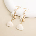2024 Fashion Bohemian Shell Pendant Earrings Girls Long Pearl Shell Tassel Dangle Earrings Beach Jewelry