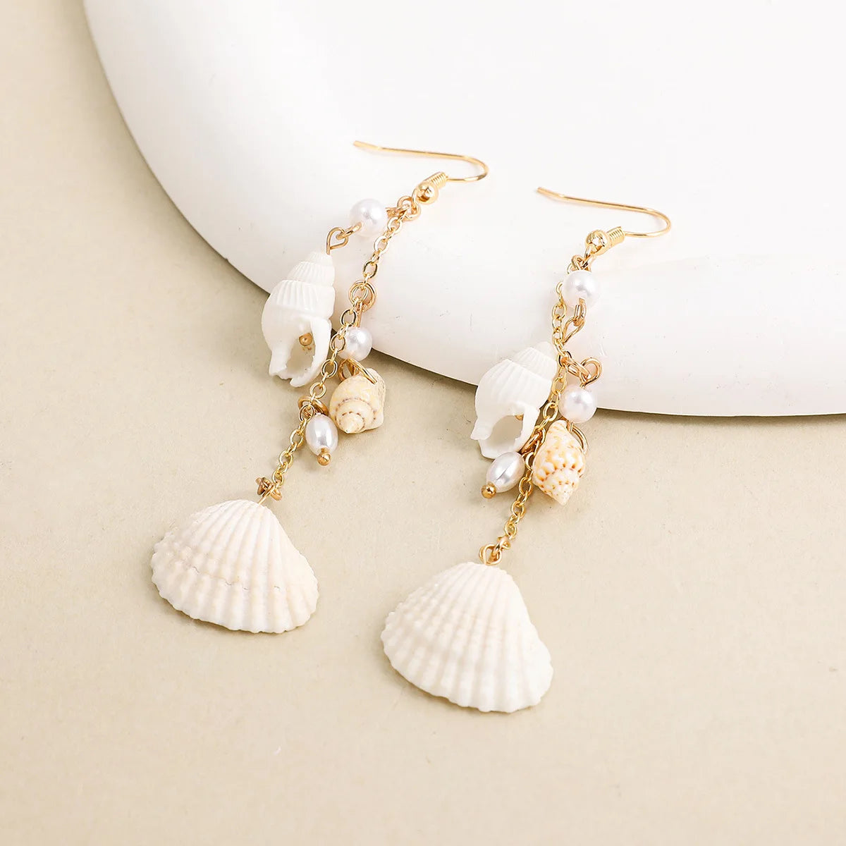 2024 Fashion Bohemian Shell Pendant Earrings Girls Long Pearl Shell Tassel Dangle Earrings Beach Jewelry