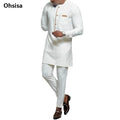 2025 New Popular African Shirt + Long Pants 2 Piece Set Ethnic Style Men's Suits Long Sleeve O-neck Pullover White Casual Suits