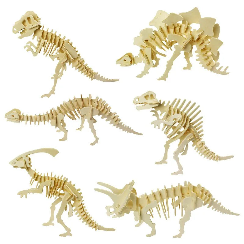Creative Wooden 3d Dinosaur Model Puzzle Assembling Jigsaw Toys for Kids Wholesale