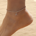 Diamond Rhinestone Initial Tennis Anklet for Women Gold Plated Dainty Crystal Jewelry for Gift