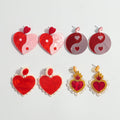 New Valentine's Day Fashion Accessory Gold Glitter Flame Romantic Lace Red Heart Acrylic Tai Chi Geometry Funny Drop Earrings