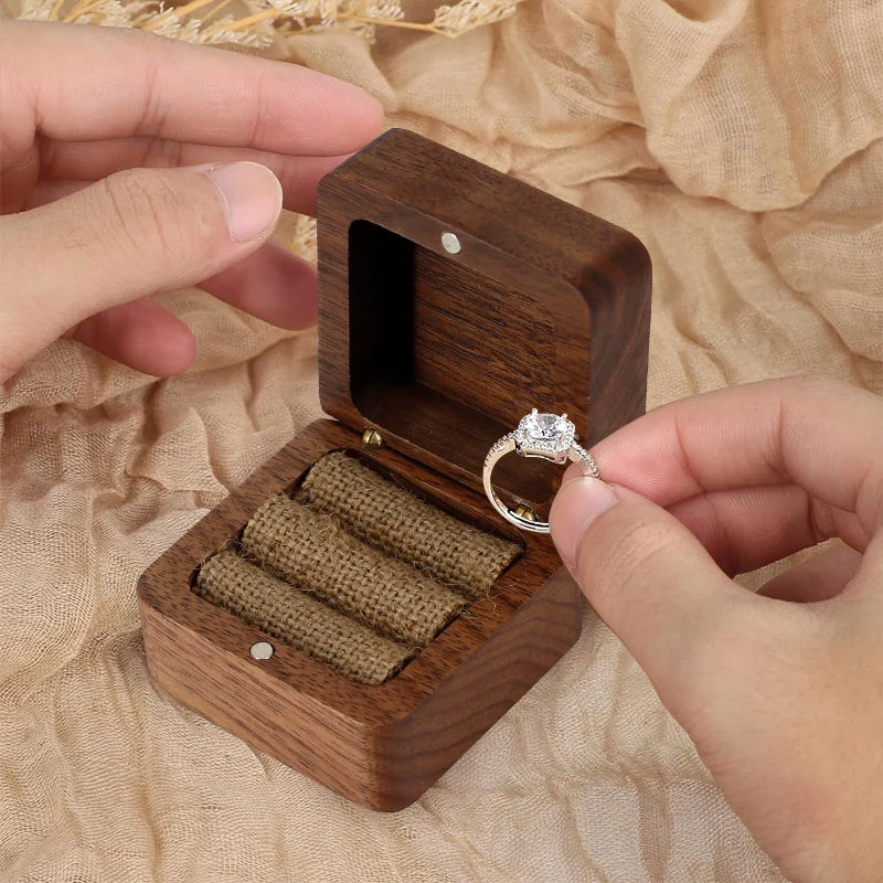 Handmade and Personal Wooden Sliding Pocket Engraved Ring Box for Engagement Small Wood Ring Box for Bride