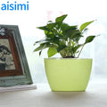 Aisimi Factory Cheap Price Indoor Modern Style Green 7 Inch Oval Shape Small Plastic Plant Pot