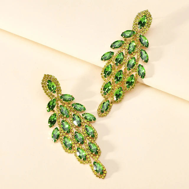 2023 New Arrivals 13 Colors Bohemian Fashion Long  Earrings for Women Luxury Multi Color Crystal Statement Leaf Flower Earrings