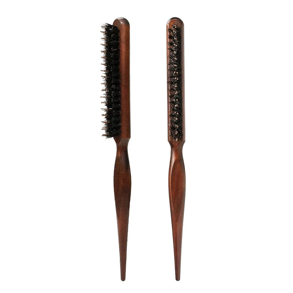 Masterlee Mini Long Comb Brush for Oil Head Styling Tools Two Rows Teeth Boar Bristle Plastic Customized Logo Wood Hair Brush