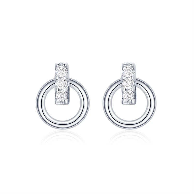 Fashion personalized wild hollow 925 sterling silver diamond geometric round stitching stud earrings for women
