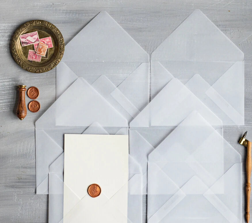 Custom Paper Craft Handmade Transparent Vellum Envelopes for Wedding Invitation Cards Party Quinceanera Bridal Shower